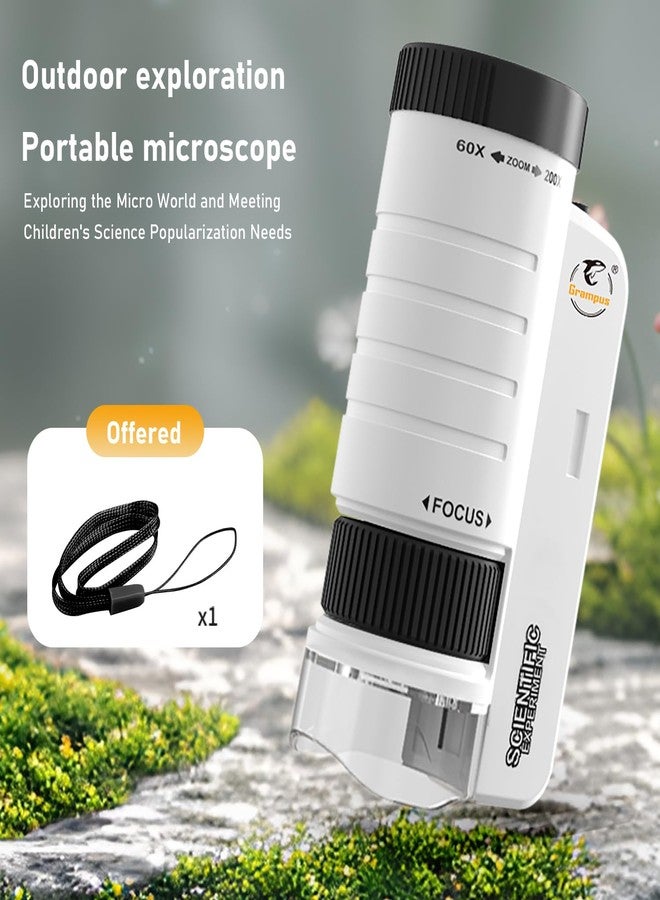 Grampus 60x-200x LED Pocket Microscope Portable Handheld STEM Toy for Kids Adults, Mini Microscope for Student Science Lab for Educational Microbiological Observation Outdoor Exploration - Image 2